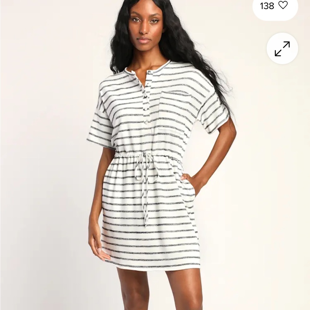 Lulu's Black and White Striped drawstring Dress